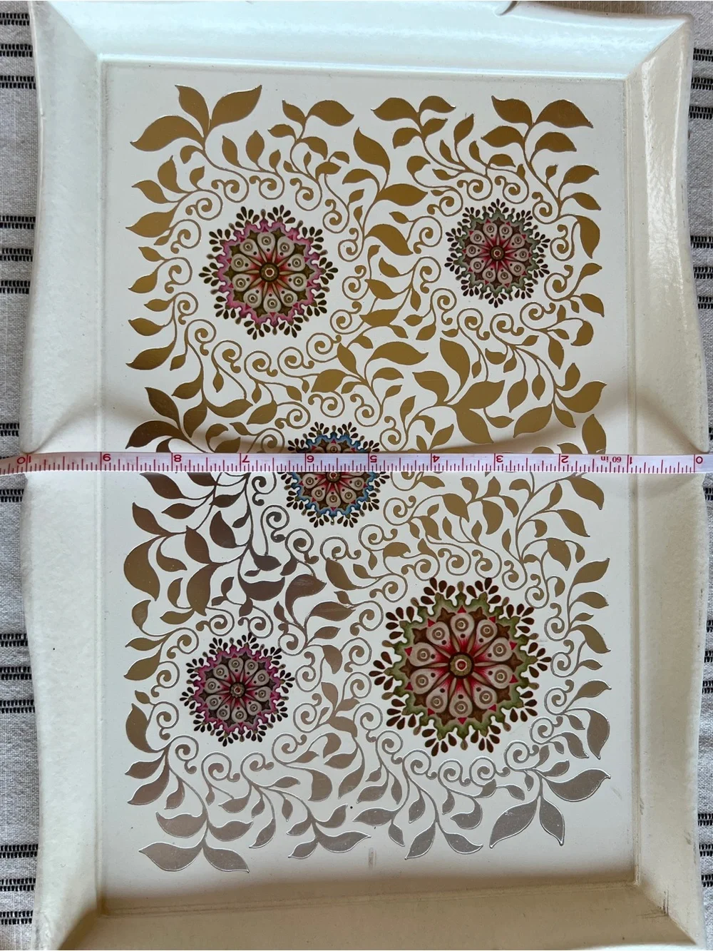 White and Gold Floral Mandala Serving Tray - Home Wall Decor. Italian made